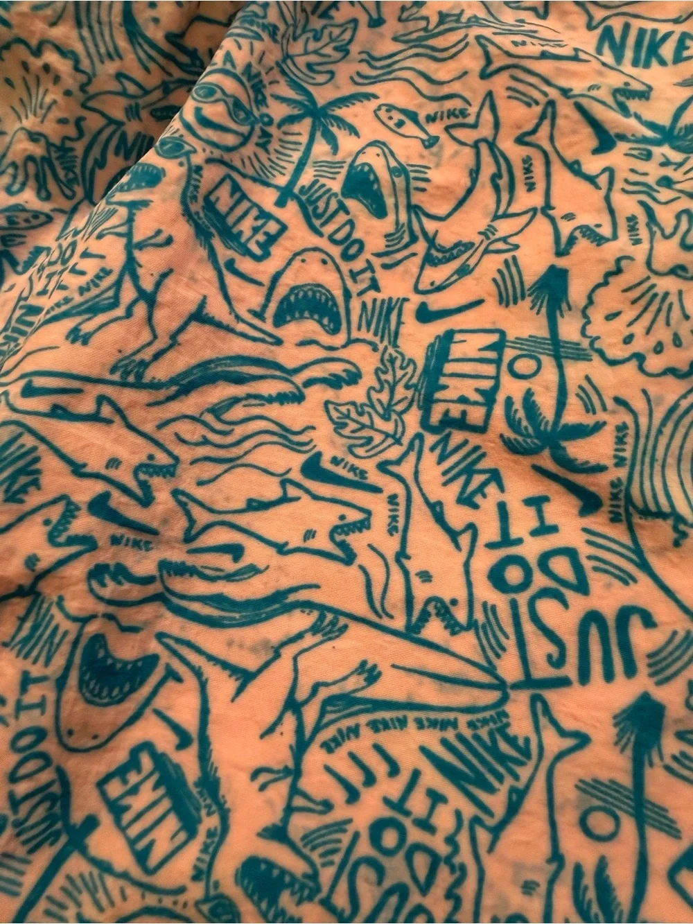 Nike Coral Swim Shorts with Blue Print and Orange Drawstring size XL 3 pockets
